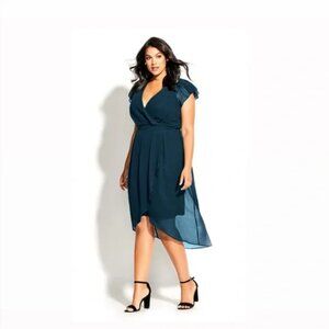 City Chic Emerald Wrap Swing Midi Dress - Plus Size
